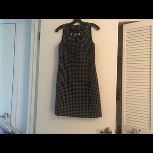 Black and white check dress, silver buttons